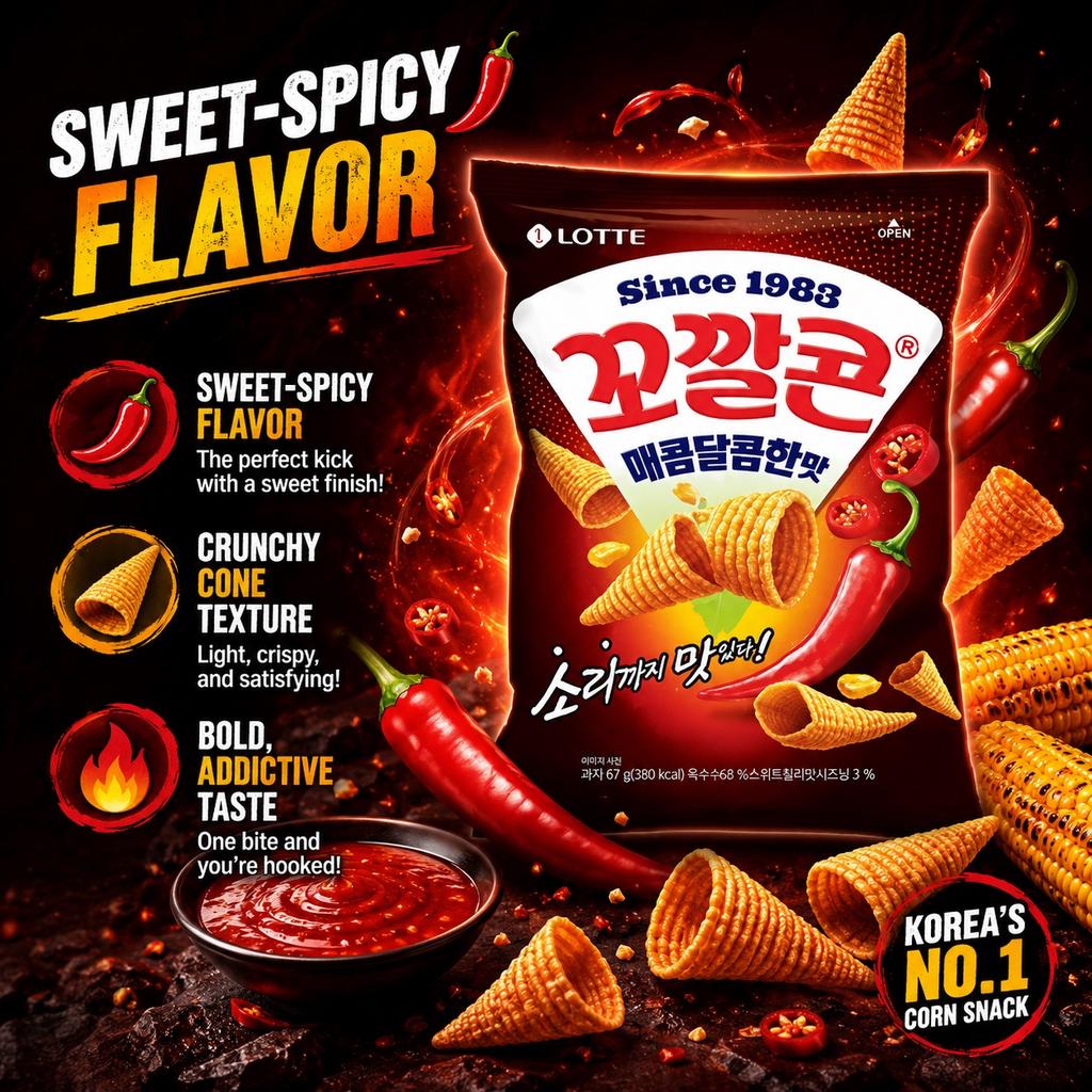 Lotte Kokkal Corn Snack (Sweet‑Spicy Flavor) 67g