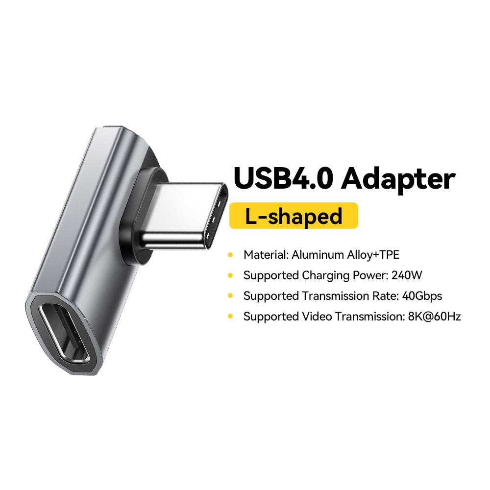 Essager USB4.0 40Gbps OTG Adapter 240W Fast Charging Converter 90 Degree USB Type C Data Adapter For Phone Macbook Laptop 8K60Hz
