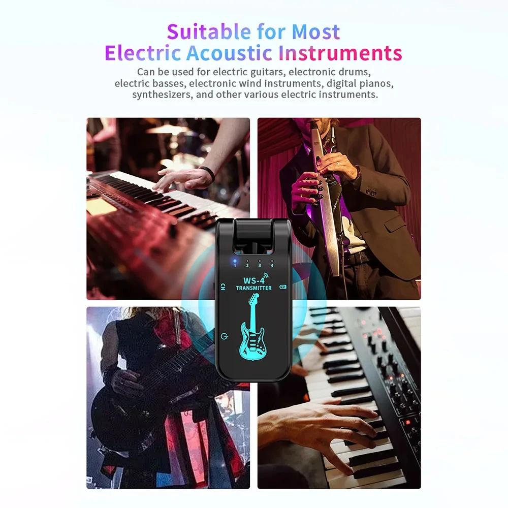 WS-4 2.4G Wireless Guitar System Guitar Transmitter Receiver Set for Electric Guitar Bass 48K/16bit Real-time Transmission
