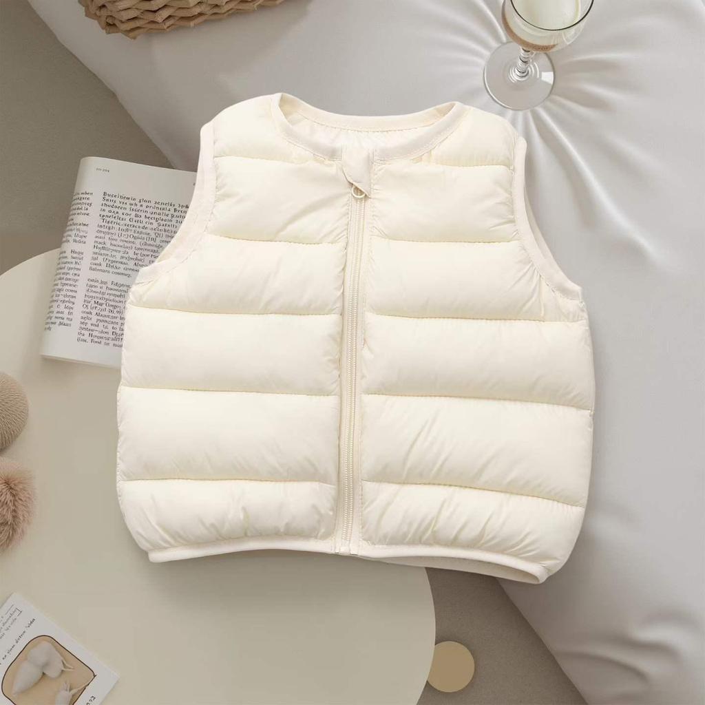2026 Autumn-Winter Kids' Lightweight Down Cotton Vest - Boys & Girls Sleeveless, Warm, Versatile Korean Style Solid Color Cape