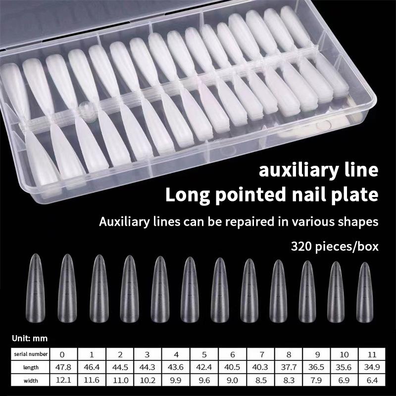 

320Pcs Almond Coffin Nail Tips With Auxiliary Lines Multifunctional Soft Gel Full Cover Fake Nail For Extension Press On Nails