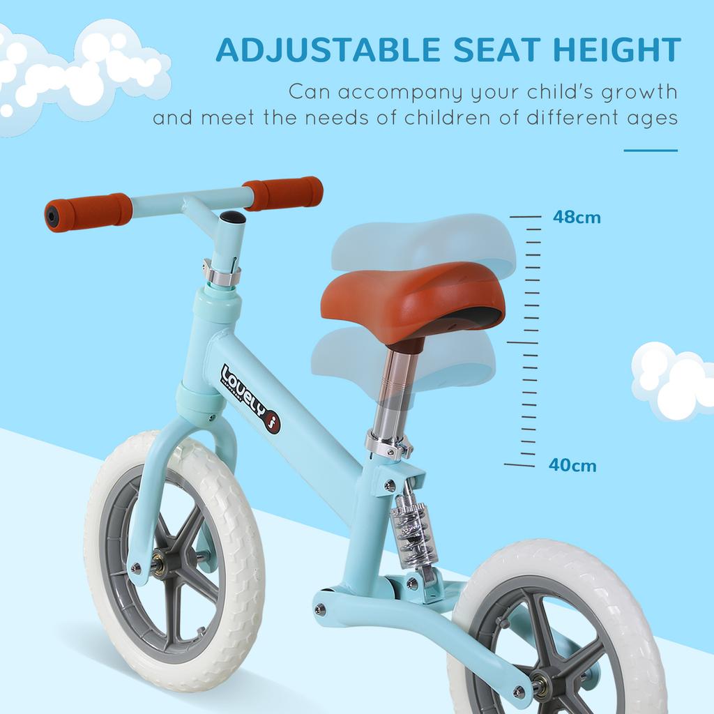 12" Kids Balance Bike No Pedal Bicycle EVA Tire Adjustable Seat Toddler Training Bike W/ Shock Absorber 2 - 5 Years Gift for Boys Girls Blue