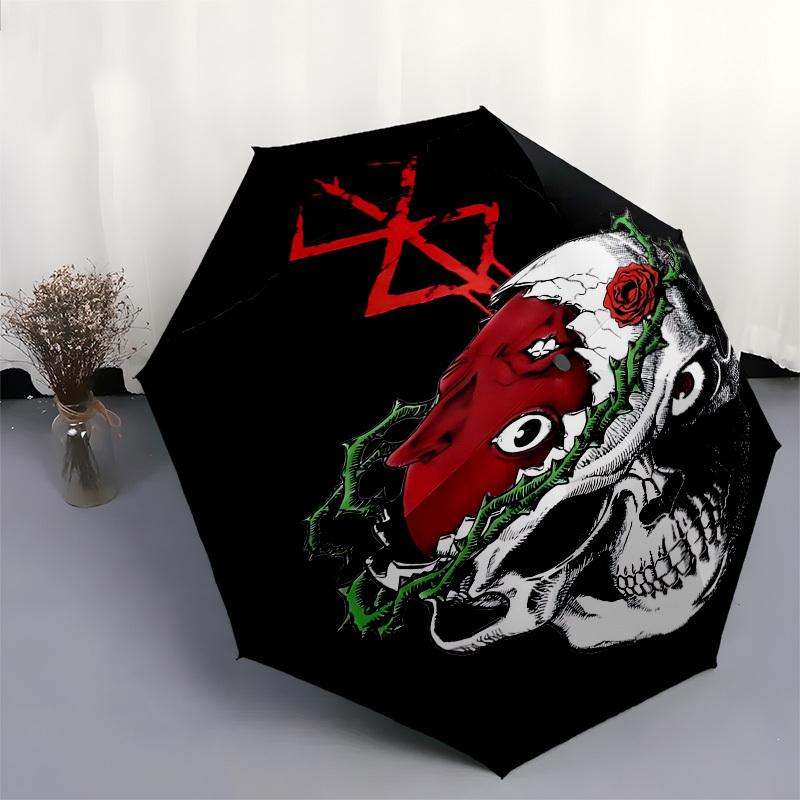 1pc Skull RoseOpen/Close Umbrella-Windproof, Compact Travel Umbrella, Sturdy 8-Rib Shaft, Outdoor Accessory, 1064