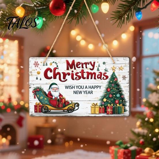 Xmas Hanging Ornaments for Doors Santa Wooden Round Wall Decor, Vintage Christmas Ornaments, Holiday Decor Home Sign Door Window Wall, Farmhouse Gift