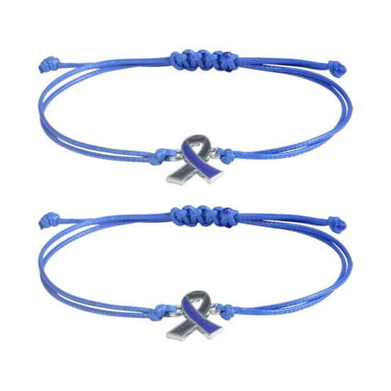 Braided Rope Wristband 2 Pcs Breast Cancer Awareness Bracelets, Adjustable String Stackable Wrist Accessories Bracelets with Ribbon Charm