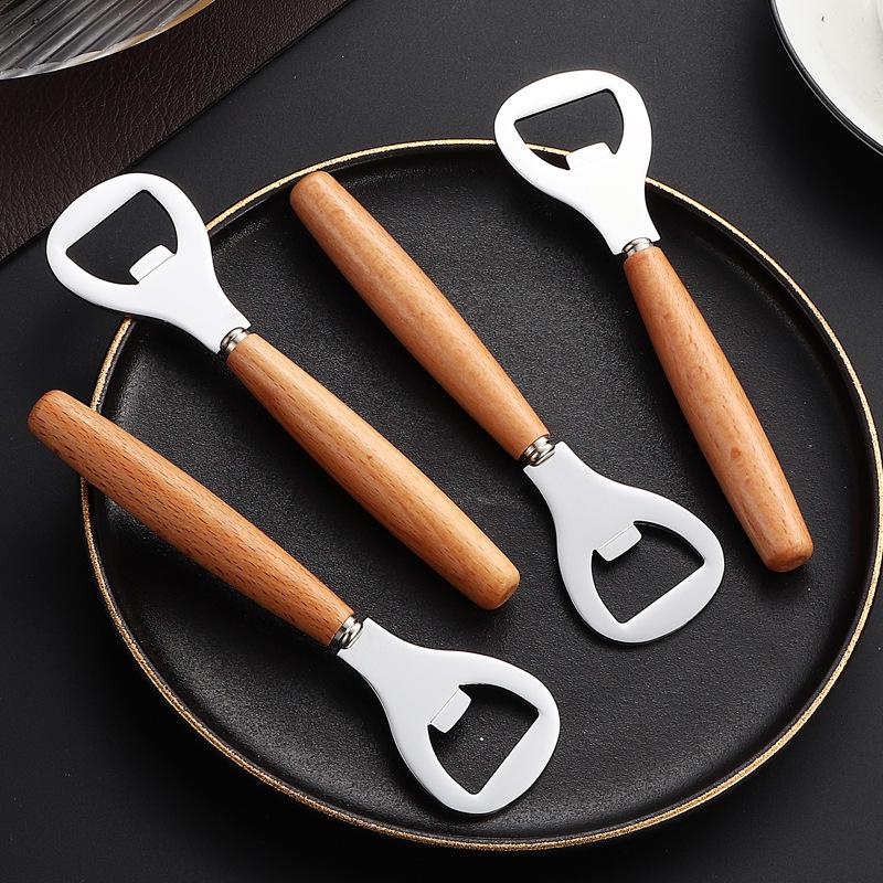 Kreativer Flaschenöffner aus Edelstahl und Holzgriff für Bier und Limonade