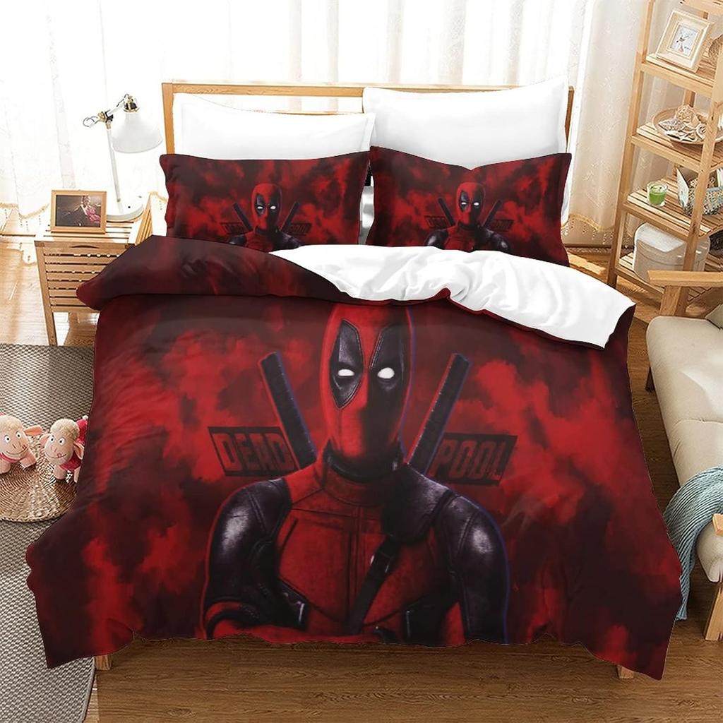 Bedding Deadpool Comforter Set 3D Printed Quilt Cover,heroes Pillowcase 2 Piece Set with Zip Duvet Cover for Teenagers And Adult