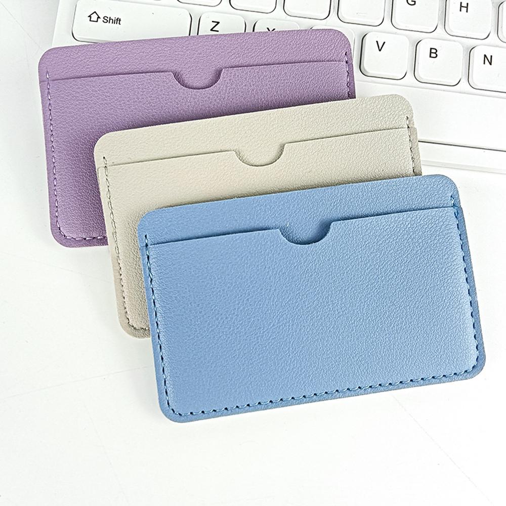 Ultra-Slim PU Leather Card Holder for Women Men Solid Color Credit Bank Card Case Portable ID Badge Protector Small Wallet