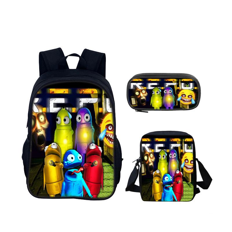 R.E.P.O Classique. Action Recyclage Impression 3D 3 pièces/Ensemble élève Sacs d'école Sac à dos pour ordinateur portable Sac à dos Sac à bandoulière incliné Trousse
