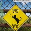 2D Flat 1pc, Drive Slow Cats At Play Aluminum Caution Sign, Metal Wall Hanging Decorative Plaque, Multipurpose Indoor/Outdoor Use, English Text