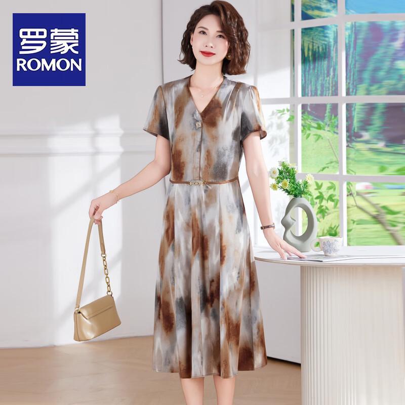 ROMON Mid-aged Women s Elegant Floral A-line Dress 3XL