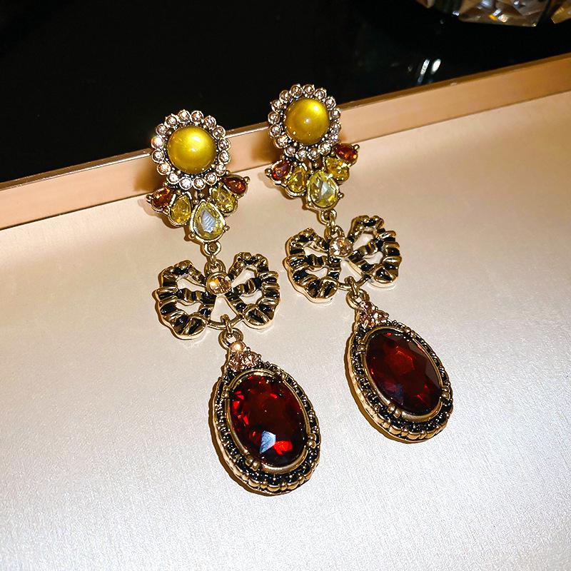 Pendientes de Carrillón de Viento de Perla y Cristal de Aguja Plateada Vintage