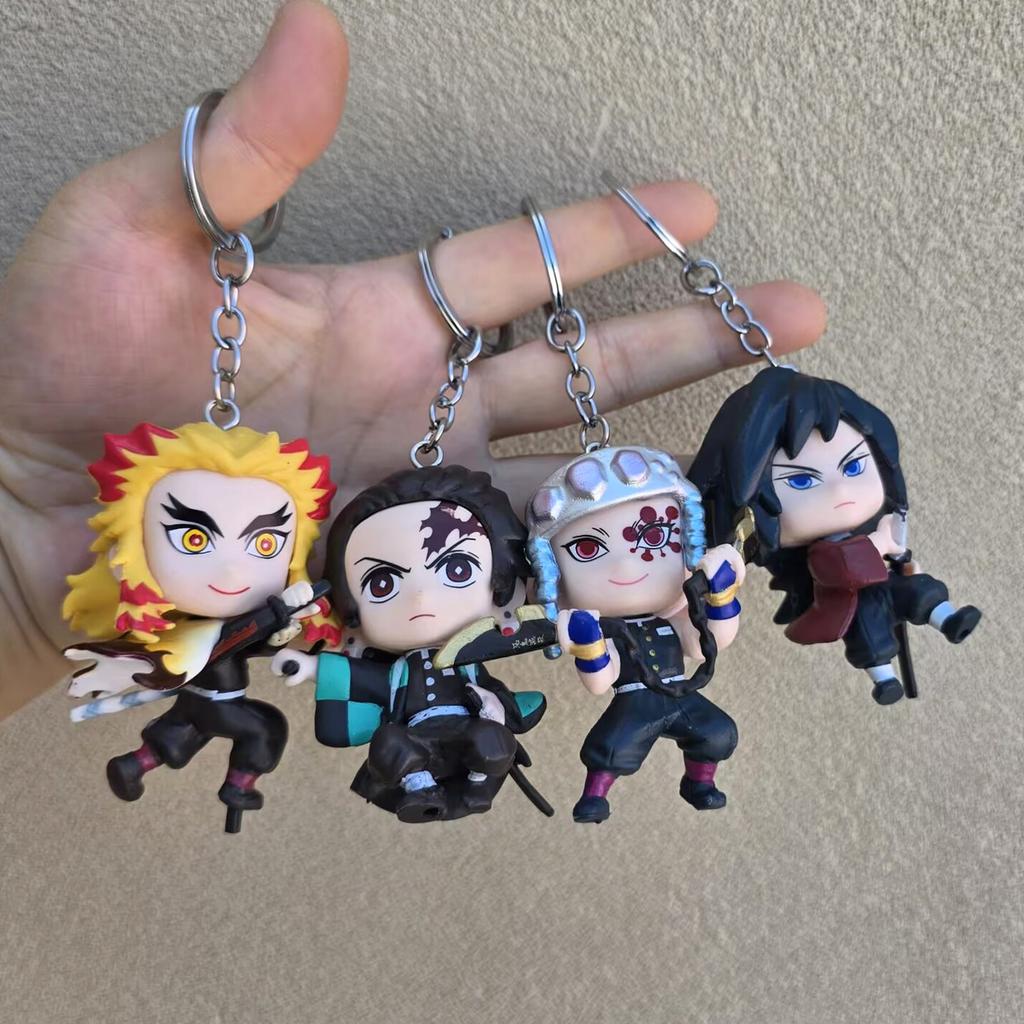 New 8pcs/set Demon Slayer Anime Peripheral Figure Keychain Nezuko Zenitsu Cartoon Character Ornament Accessories
