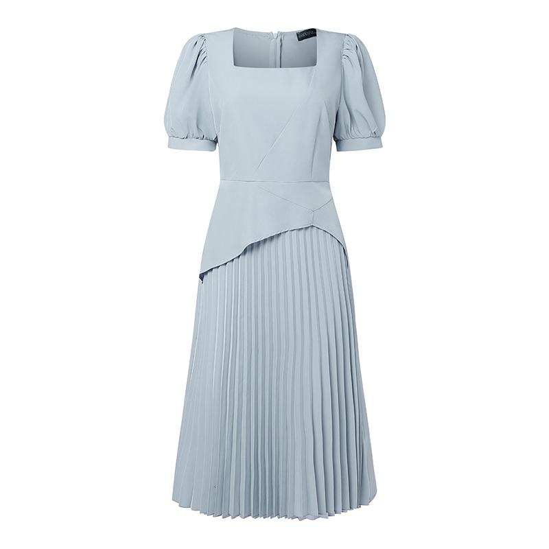 ZANZEA Women Casual Square Collar Summer Short Sleeve Pleated Dress