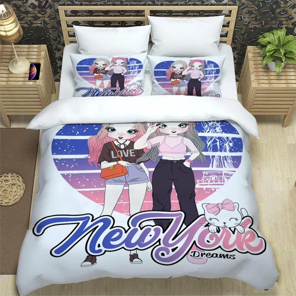 Cartoon Girl Art Print Xxl Three Piece Bedding Set  Article Children Or Adults For Beds Quilt Covers Pillowcases Bedding Set