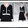 Autumn Winter Spring Women Casual Fashion Black White Long Sleeve Knitted Sexy V-neck Midi Dress S-XL