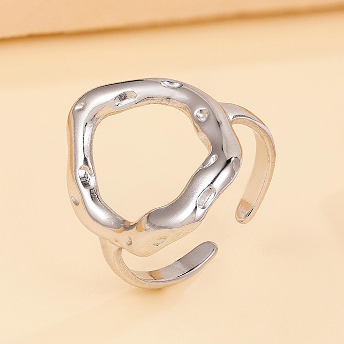 Vintage Baroque Geometric Stainless Steel Open Ring for Women