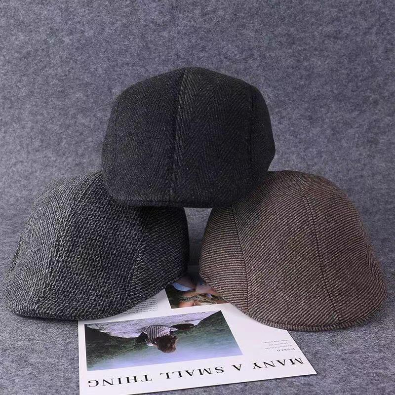 2024 Autumn/Winter Men's Woolen Beret: Warm, Thickened Duckbill Hat for Middle-Aged & Elderly.