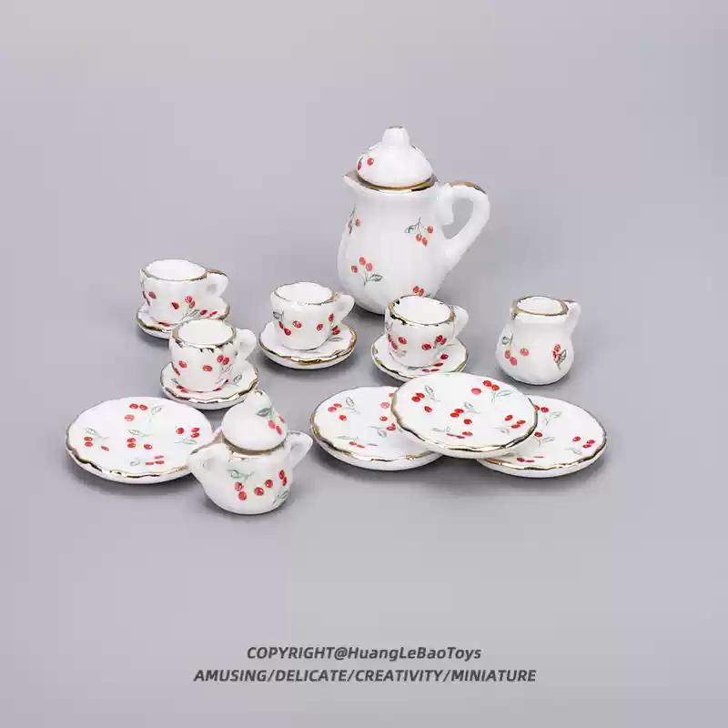 15PCS Mini Tea Set Model/Children's Day Gift/Miniature Tea Cup and Teapot Accessories/Ceramic Ornaments/Blue and White Porcelain