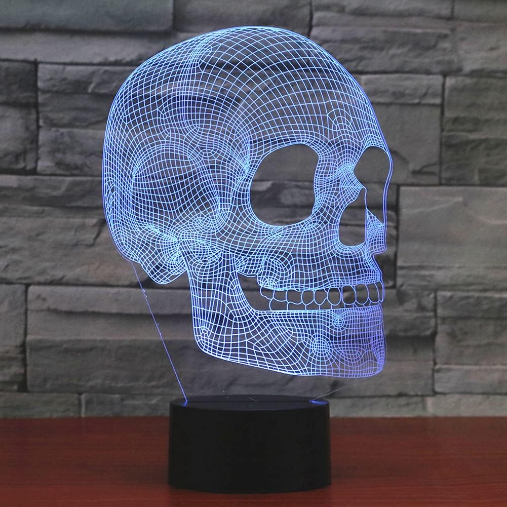Scary Skull Night Light 3D Illusion Lamp, 7 Colors Changing USB Touch Switch Table Lights, Bedroom Halloween Decoration Lamps