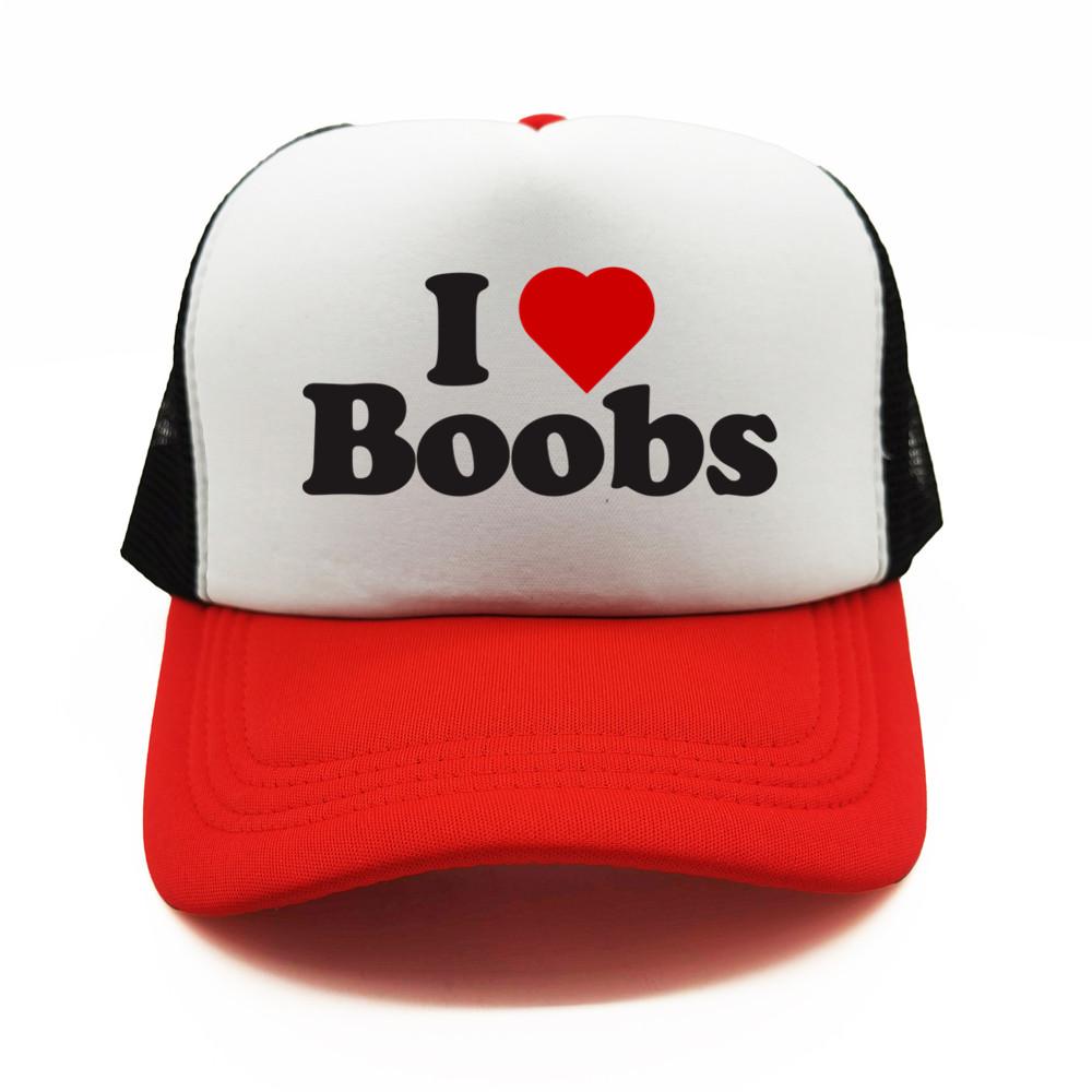 Funny I Love Heart Boobs Boobies Baseball Caps Summer Men Mesh Net Hat Joke Gifts Trucker Cap Outdoor Mesh Net Caps MZ079