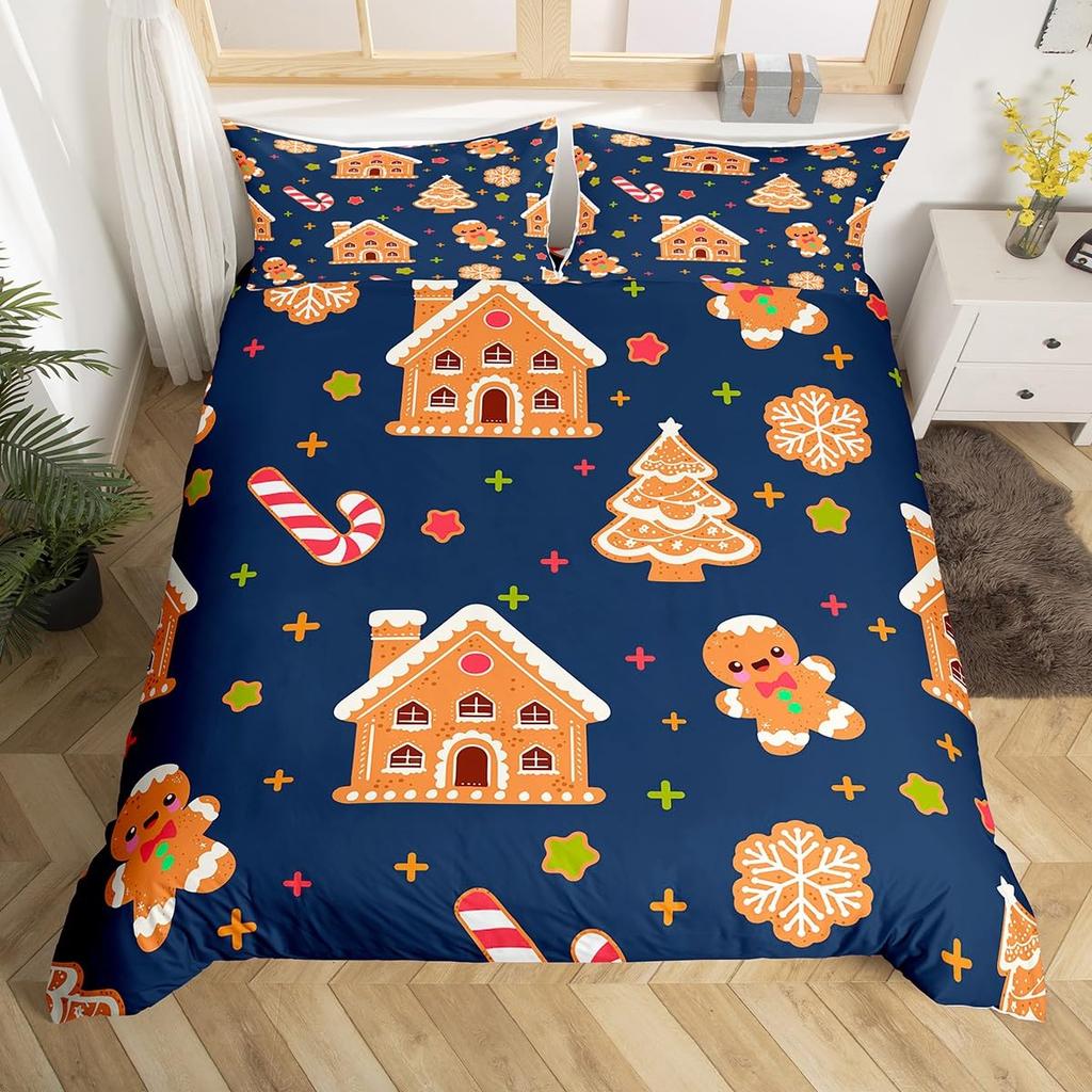 Merry Christmas Duvet Cover Twin Queen Christmas Tree Snowman Bedding Set For Kids Boy Girl Teen Gingerbread Man Comforter Cover