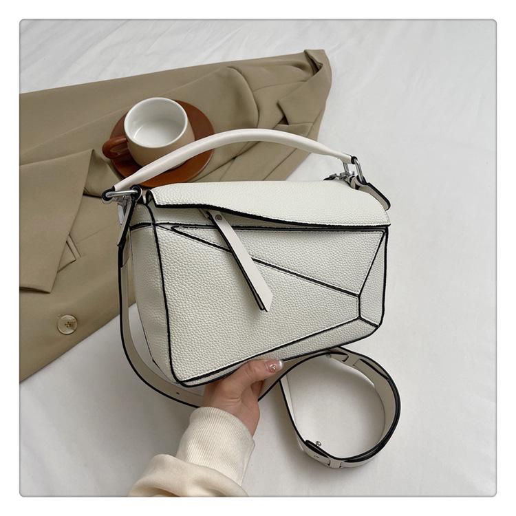 Prosta Jednolita Kolorowa Patchworkowa Torba na Ramię Crossbody z Ziarnistej Skóry Liczi