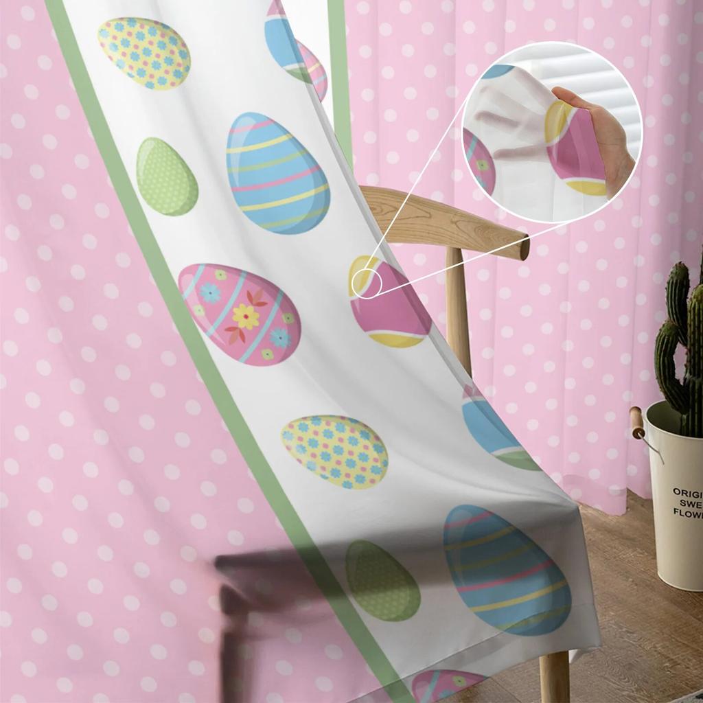 Easter Egg Polka Dot Pink Tulle Curtains for Living Room Bedroom Voile Sheer Curtain Window Home Decor Drapes