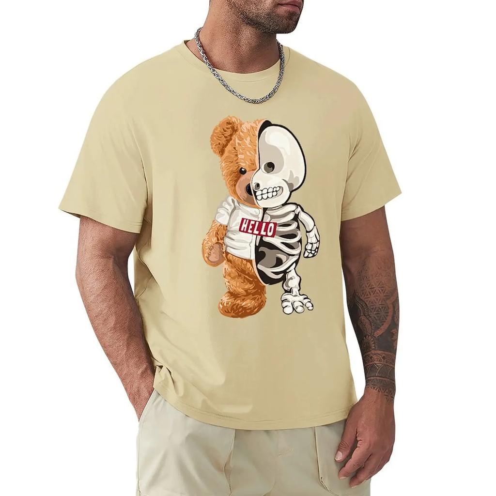 Hello Skeleton Teddy Bear T Shirt Harajuku Short Sleeve T-shirt 100% Cotton Graphics Tshirt Tops