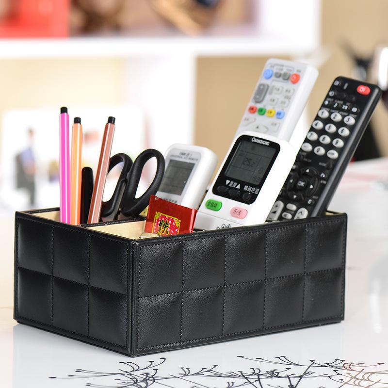 High Quality Luxury PU Leather Storage Box Cosmetic Remote Control Phone Holder Home Office Makeup Organizer     WF