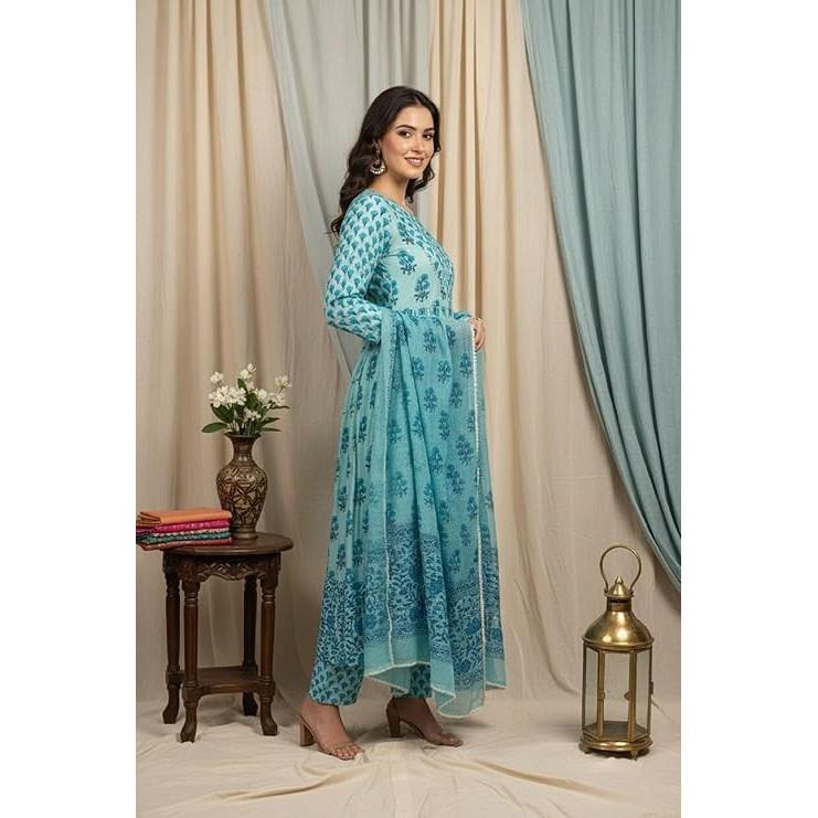 Bollywood Beautiful Aline Kurti Pant Dupatta Set Indian Women's Ethnic Kurta Set