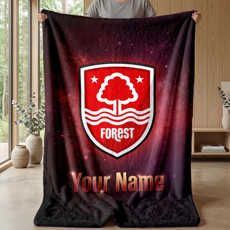 Coperta in Flanella Nottingham Forest FC con Testo Nome Personalizzato Logo Calcio Coperta in Pile Personalizzata Regalo Speciale per Divano Camera da Letto Casa