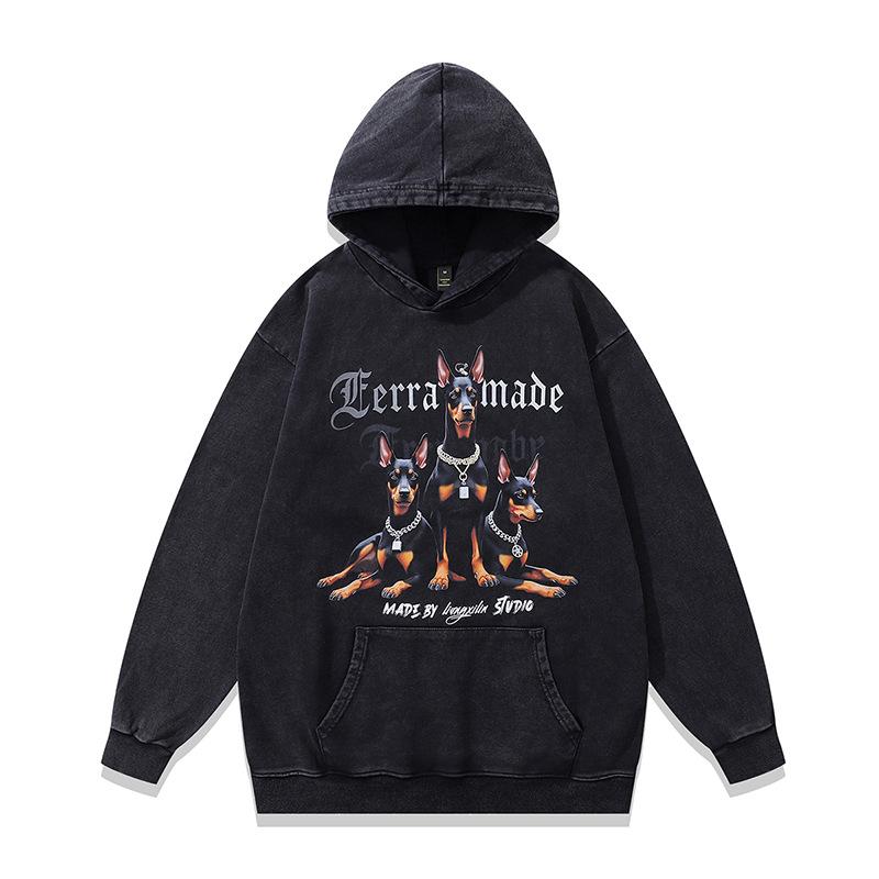 Tkpk American High Street Washed Retro Hooded Sweater Autumn And Winter Direct Injection Printing Loose Hoodie Jacket Men And Women