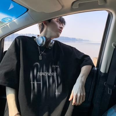 Camiseta de manga corta con cuello redondo y estampado de letras de moda para hombre para verano, top informal holgado