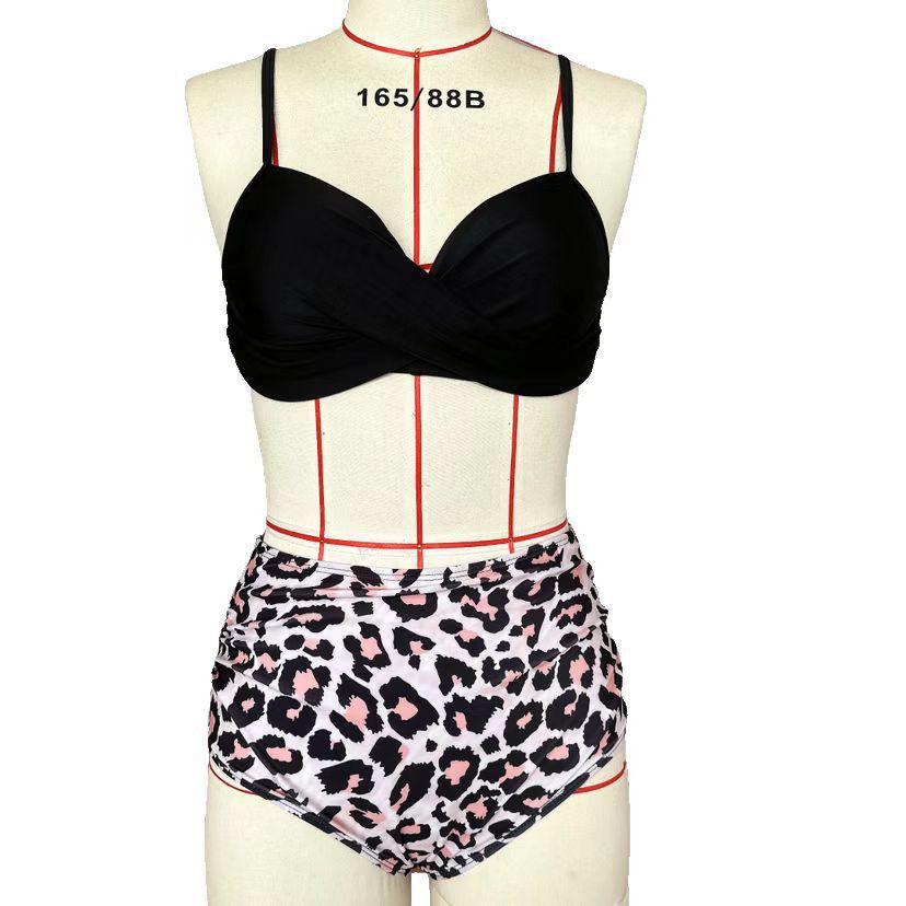 European & American Women's Multicolor High Waist Slimming Bikini with Split Hard Cup Design