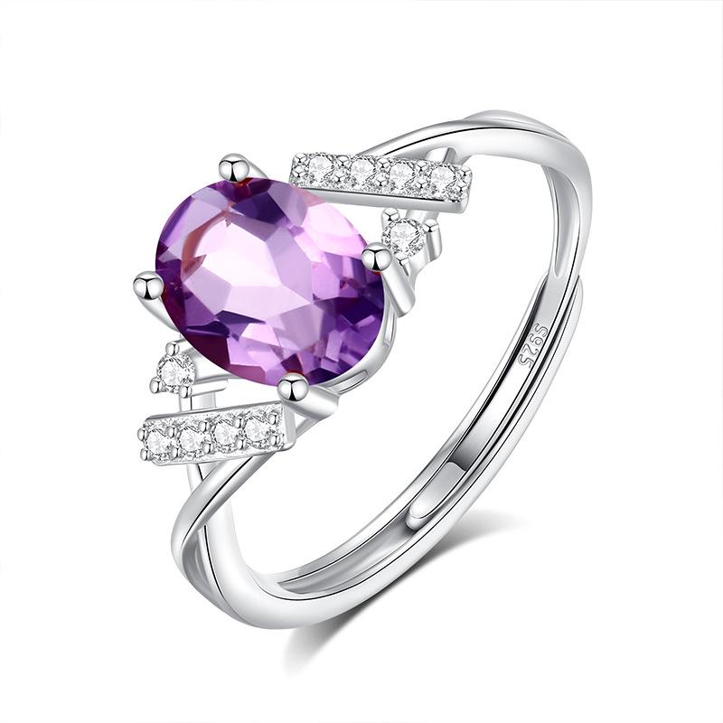 S925 Sterling Silver Ring Women's Natural Stone Crystal Ring, Niche Ins Women's European and American Cold Wind High-end Hand Jewelry Fashion Gifts