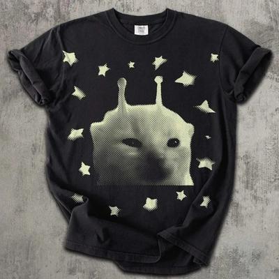 Y2K Alien Katze Meme Shirt Weirdcore Lustige Katze Retro Grafik T-Shirt
