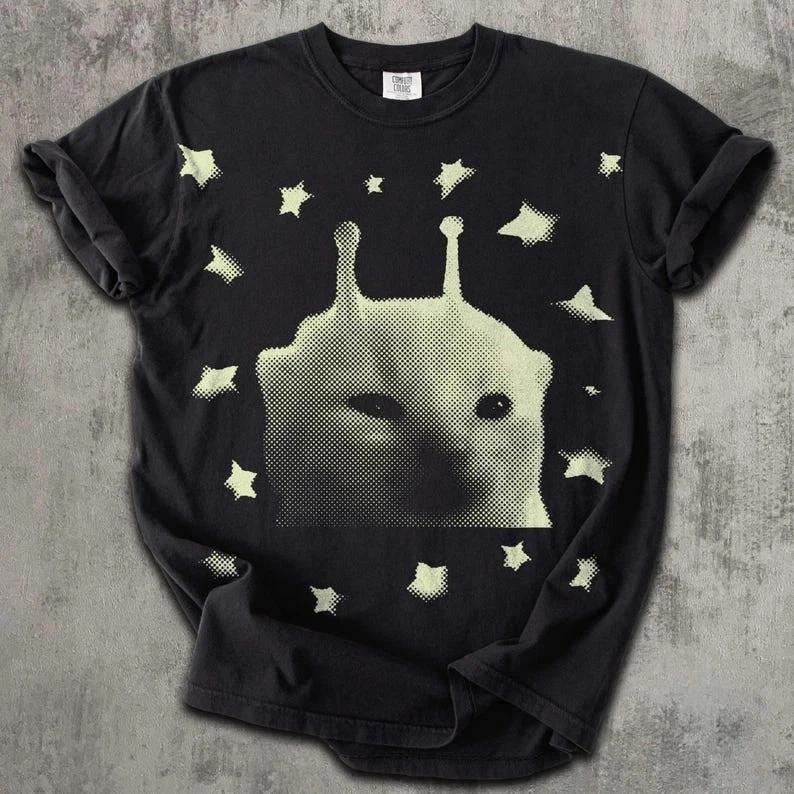 Y2K Alien Cat Meme Shirt Weirdcore Funny Kitten Retro Graphic Tee