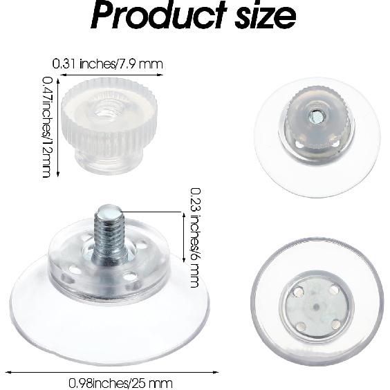 Extra Strong Screw Suction Cups, Clear PVC Sucker Pad Without Hook, Glass Suction Holder with Screw Nut, Heavy Duty Suctions Holder - 12 Pack 25mm/1"