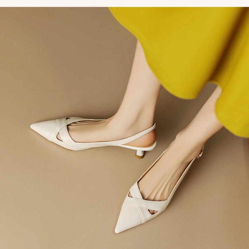 Summer New Solid Color Hollow Pointed Toe Breathable Casual Fashion High Heels New Elegant Comfortable Low Heel Sandals