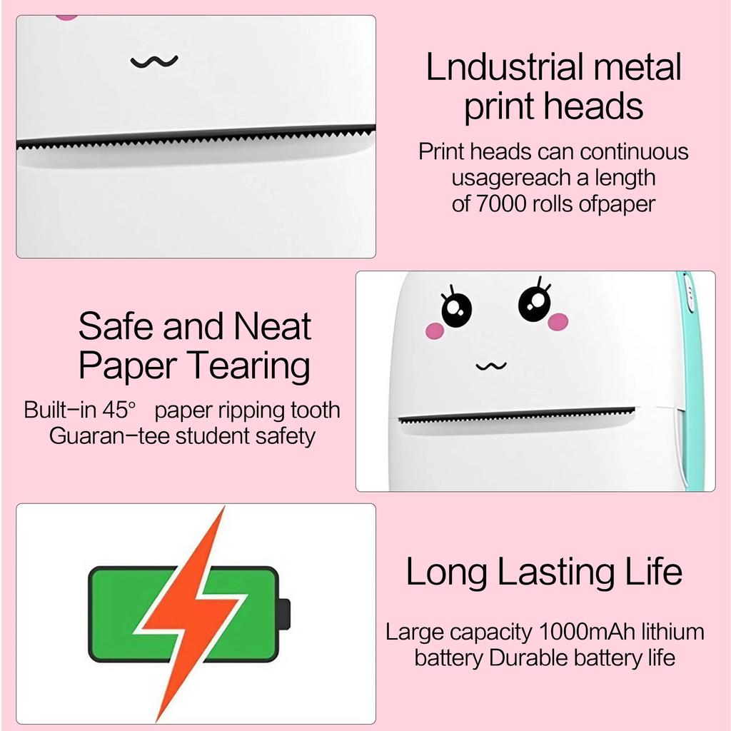 Mini Imprimante Thermique Bluetooth Portable HD Sans Fil Papier Auto-adhésif pour Étiquette Photo Reçu Liste de Notes