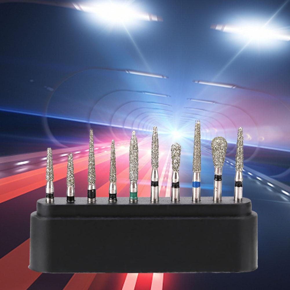 10pcsset Fraises Diamantées Dentaires FG 1.6mm Pièce à Main Haute Vitesse Embouts Émeri