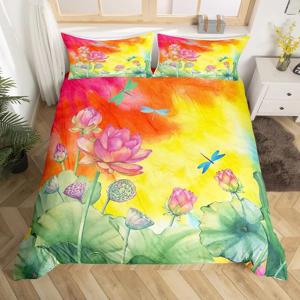 Butterfly Dragonflies Duvet Cover Set Dandelion Bedding Set Women Girl Bedroom Decor Flowers Botanical Weed Comforter Cover 3Pcs