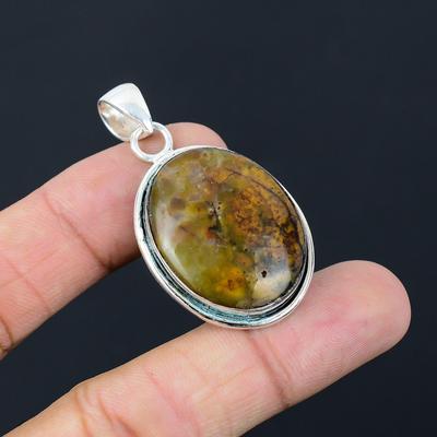 Daughters Day Deal Oval Petrified Wood Jasper Stone Pendant 925 Sterling Silver