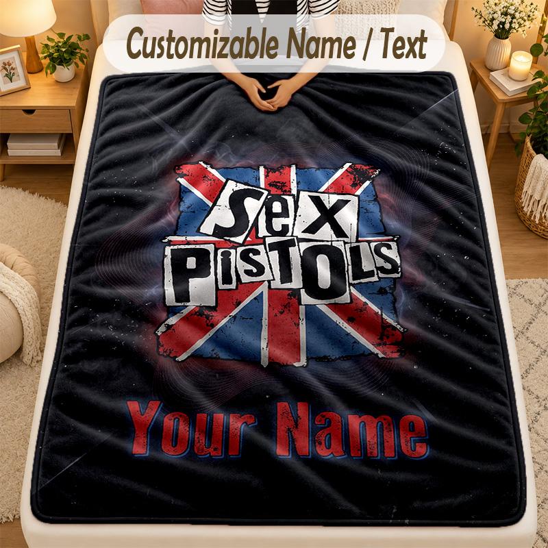 Flannel BlanketSex Pistols Custom Name Text Personalized Soft Warm Throw Blanket Home Decor Gift
