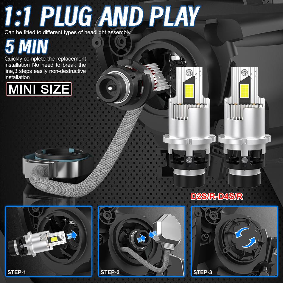 D-SERIEN D2S/D2R D4S/D4R Direkte plug-in LED billykter LED 6000K Plug and Play Høyeffekt LED-lys med høy lysstyrke 2 stk.