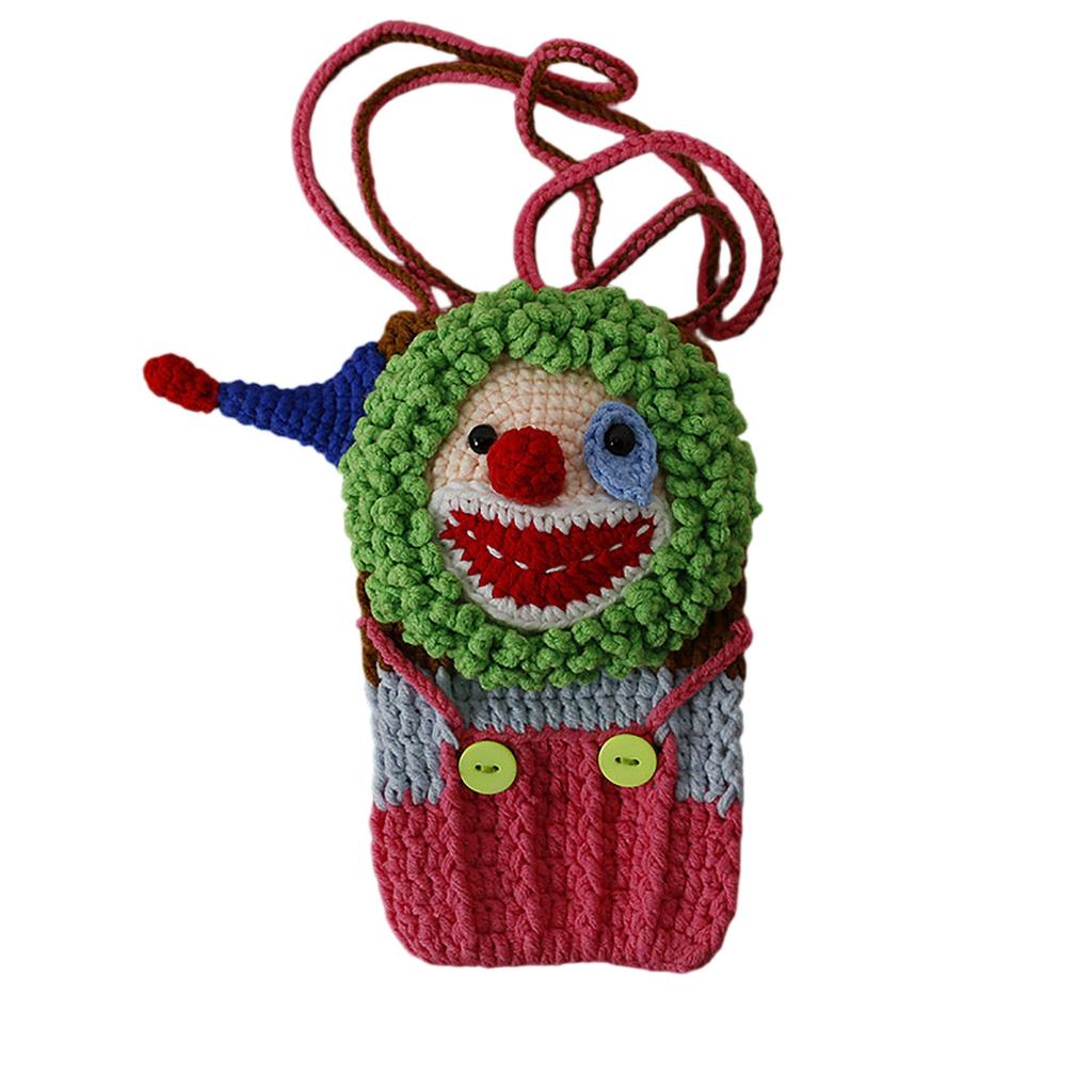Creative Handmade Crochet Clown Cartoon Crossbody Phone Bag