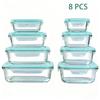 8pcs Glass Food Storage Containers Set Lunch Box Leakproof Airtight Microwave & Oven Safe Stackable Kitchen Organizers