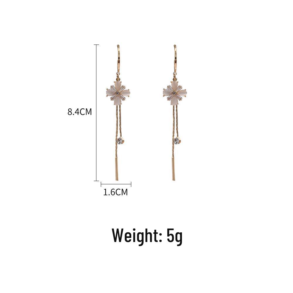 Elegant Cat Eye Zircon Flower Tassel Earrings: Versatile, Gentle, Fashionable Studs for Women