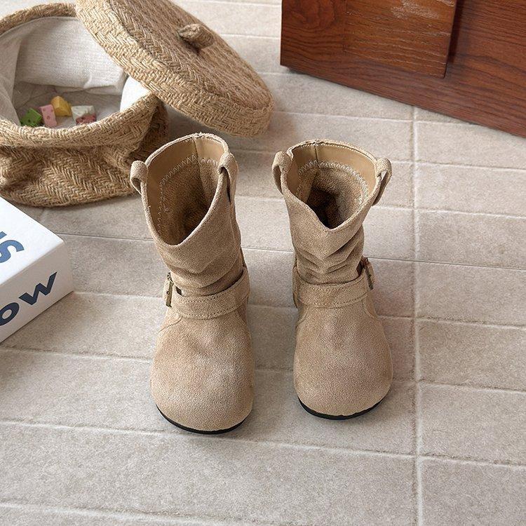 

Children s Korean version of Maillard color 2025 autumn new pleated stacking boots one-button girls Martin boots 34 yards inner length 21.5cm абрикосовый